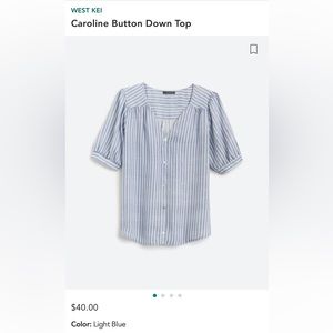 NWT West Kei Caroline button down top. Blue and white stripe. Women’s size XL.
